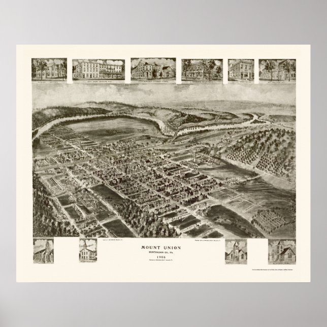 Berg Gewerkschaft, PA Panorama Karte - 1906 Poster (Vorne)