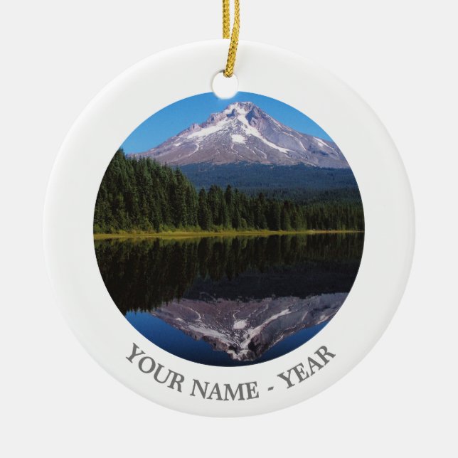 Berg-Haube reflektiert im See Keramik Ornament (Vorne)