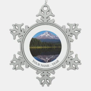 Berg-Haube reflektiert im See Schneeflocken Zinn-Ornament