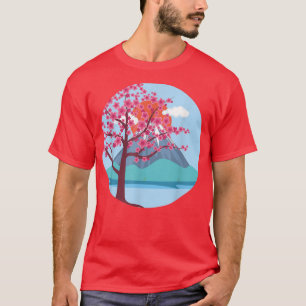 Berg Japanische rosa Blume hübsche Sakura Kirsche T-Shirt