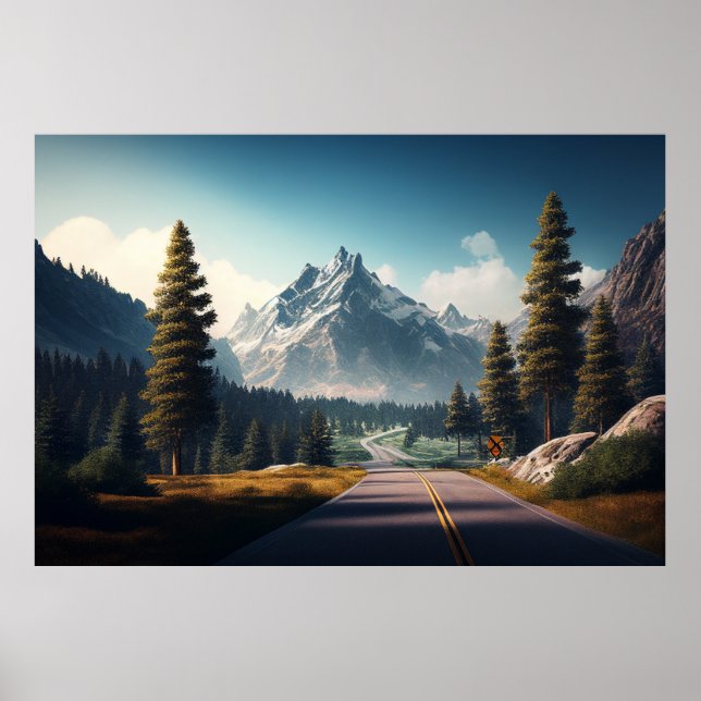 Berg mit Kiefern Poster (Vorne)