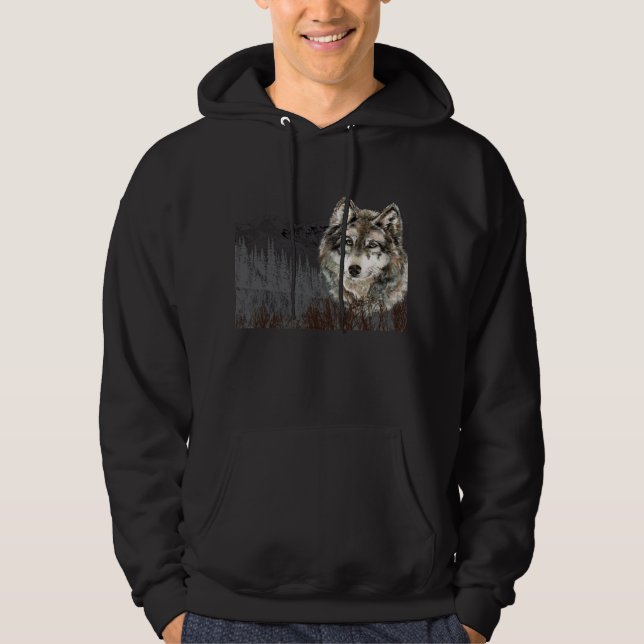 Berg mit Watercolor Wolf Tierwelt Hoodie (Vorderseite)