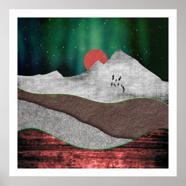 Berg Nordlichter Poster (Vorne)