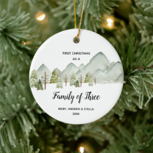 Berg Pine Tree Weihnachten als Familie von drei Keramik Ornament