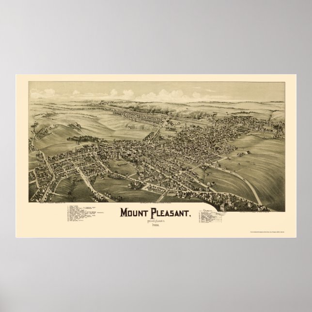 Berg Pleasant, PA Panorama Karte - 1900 Poster (Vorne)