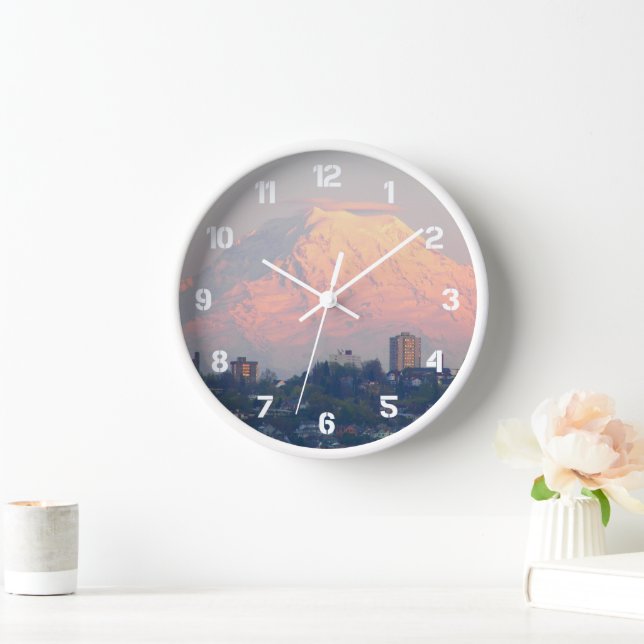 Berg Rainier Alpenglow Landschaft Wanduhr (Zuhause)