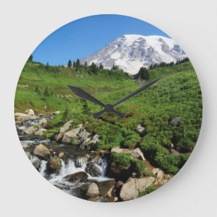 Berg Rainier, Wasserfall, schneebedeckt Große Wanduhr