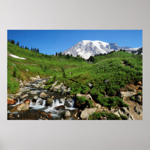 Berg Rainier, Wasserfall, schneebedeckt Poster