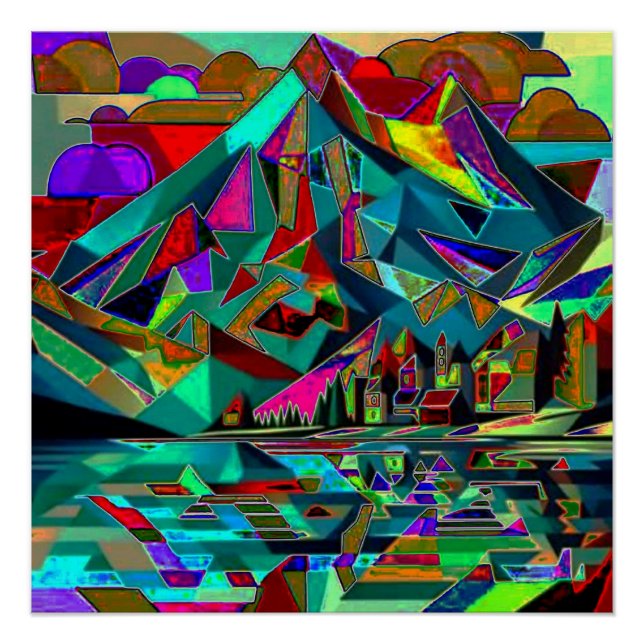 Berg reflektiert in Fjord Poster (Vorderseite)