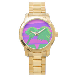 Berg Sonnenuntergang Pink Grün Lila  Armbanduhr