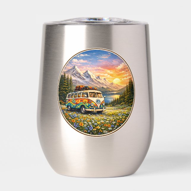 Berg-Sonnenuntergang Wildblumen Retro-Hippie-Van-L (Vorderseite)