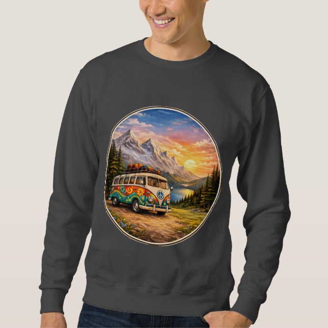 Berg-Sonnenuntergangs-See-Szene | Retro-Hippie-Van Sweatshirt (Vorderseite)