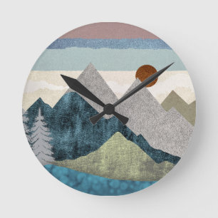 Berg Streifen Sky Runde Wanduhr