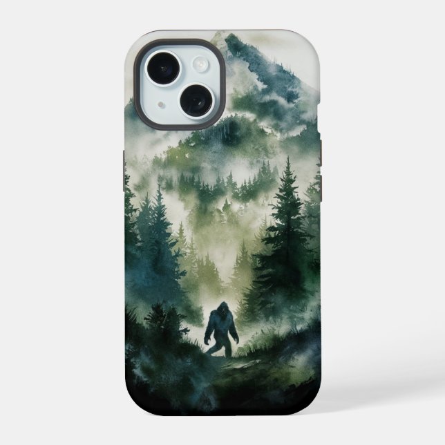 Berg und Sasquatch iPhone 15 Hülle (Rückseite)