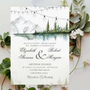 Berg, Wald, See, Lichter mit String Chic Wedding Einladung