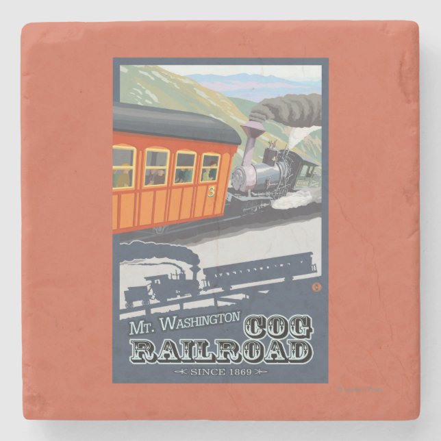 Berg Washington, neue HampshireCog Eisenbahn Steinuntersetzer (Vorderseite)