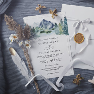 Berg-Wasserfarbe Ländliche Budget-QR-Code-Hochzeit Einladung