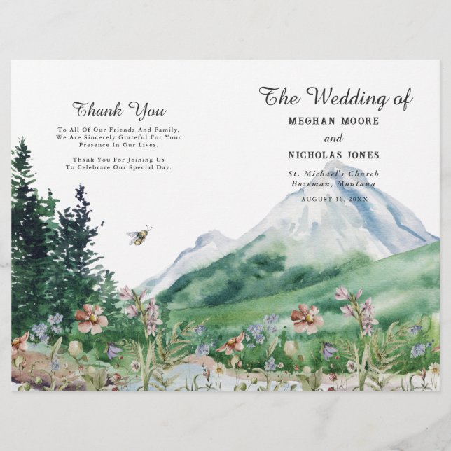 Berg-Wildblume | Gefaltetes Hochzeitsprogramm (Vorderseite)