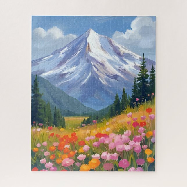 Berg-Wildblumen-Aquarell-Landschaft (Vertikal)