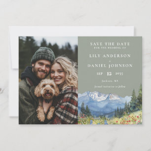 Berg-Wildblumen Salbeigrün Foto-Hochzeit Save The Date
