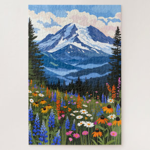 Berg-Wildblumen-Wiesen-Puzzle - Alpiner See La