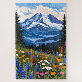 Berg-Wildblumen-Wiesen-Puzzle - Alpiner See La