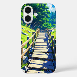 Bergabenteuer im Sommer-Anime-Stil iPhone 16 Hülle