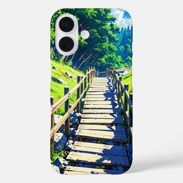 Bergabenteuer im Sommer-Anime-Stil iPhone 16 Hülle (Rückseite)