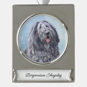 Bergamasco Sheepdog Malerei - Niedlicher Original  Banner-Ornament Silber