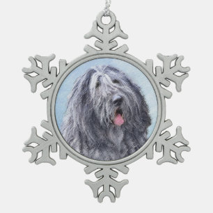 Bergamasco Sheepdog Malerei - Niedlicher Original  Schneeflocken Zinn-Ornament