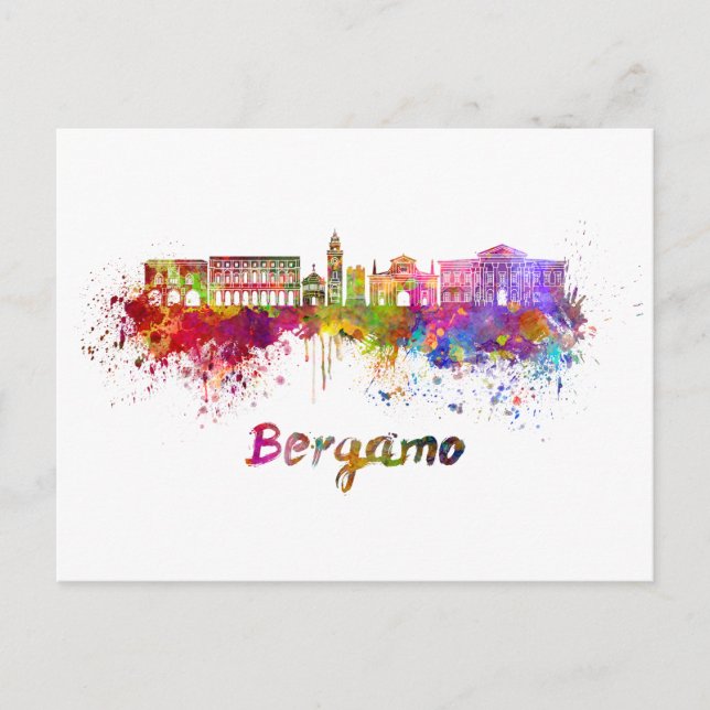 Bergamo skyline im Watercolor Postkarte (Vorderseite)