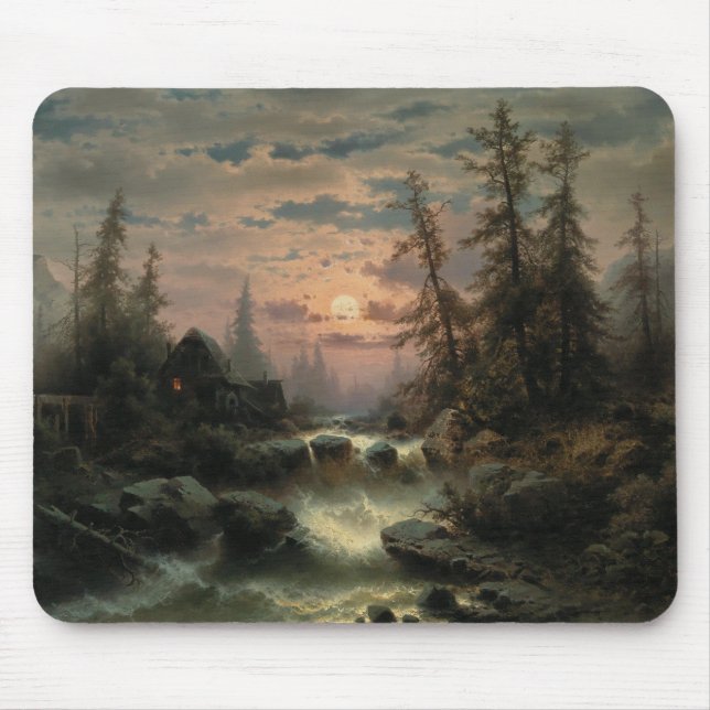 Bergbach im Mondschein - Albert Rieger Mousepad (Vorne)