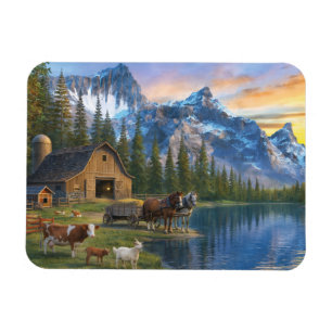 Bergbauernhof bei Sonnenuntergang Friedliche ländl Magnet
