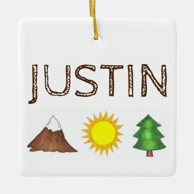 Bergbaum Sonnenschein Camping Campingplatz Kabine Keramikornament (Vorderseite)