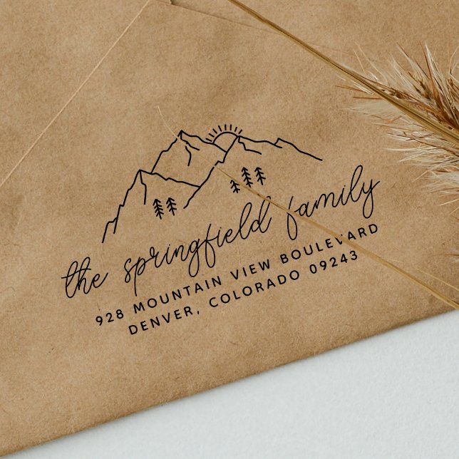 Bergbauten Moderne Rücksendeadresse Familienname Permastempel (Rubber Stamp Mock-up)