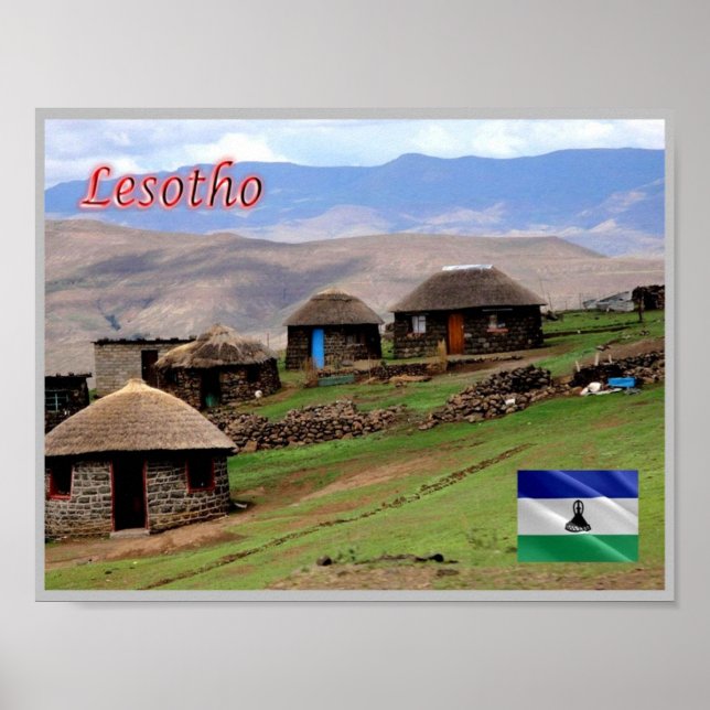Bergdorf - Lesotho - Panorama - Poster (Vorne)