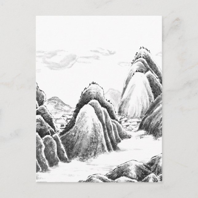 Bergdorf - Tinte Postkarte (Vorderseite)