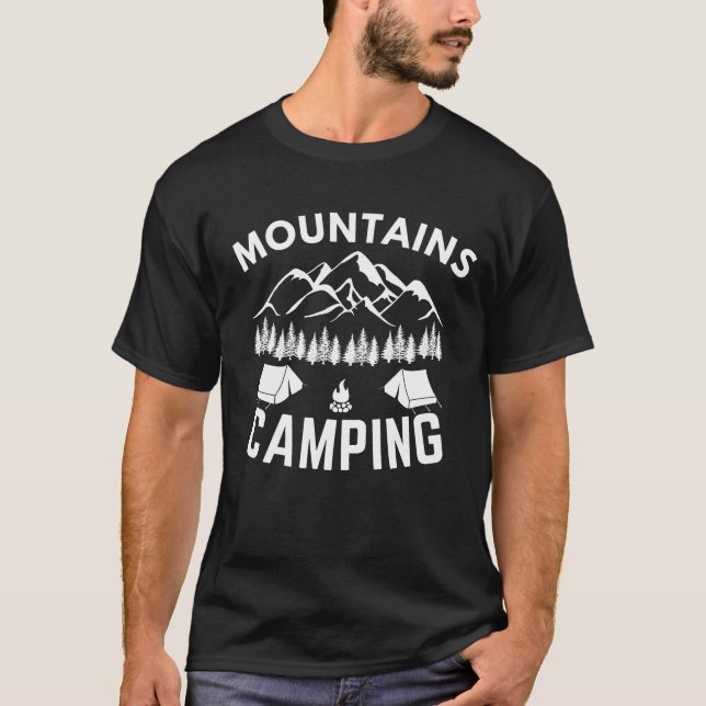 Berge Camping im Wald Außenschwarzer T - Shirt (Vorderseite)