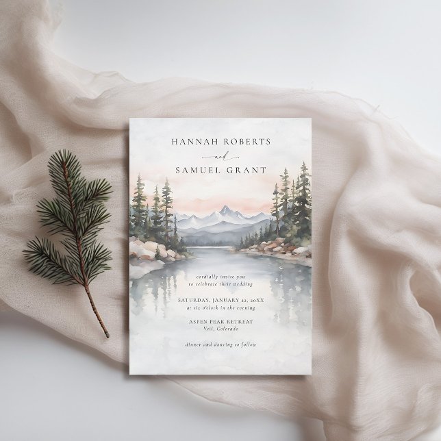 Berge Fluss Scene Rocky Ridge Romantische Hochzeit Einladung (mountains wedding invitation rustic outdoors rocky ridge river watercolor scene modern earthy)