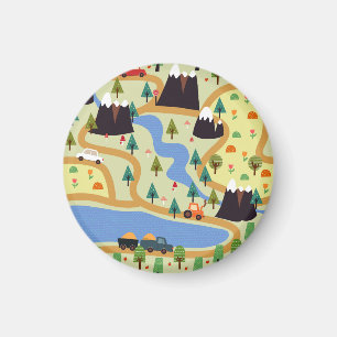 Berge, Flüsse, Wald, Autokomuster. Magnet