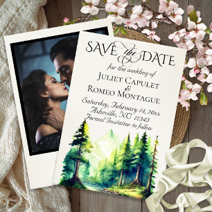 Berge, Foto & Monogramm - Elfenbein Save The Date