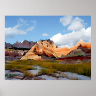 Berge & Himmel in Badlands N.P.- Realismus Poster