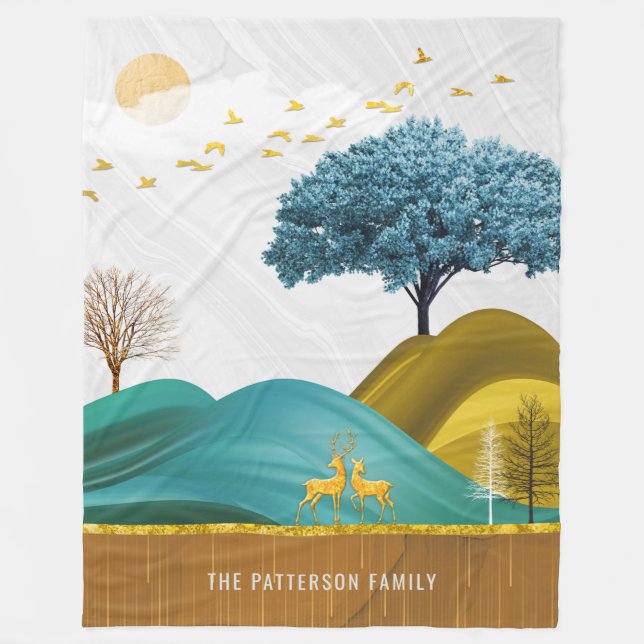 Berge Hirschlandschaft Stilvolle Familienname Fleecedecke (Vorderseite)