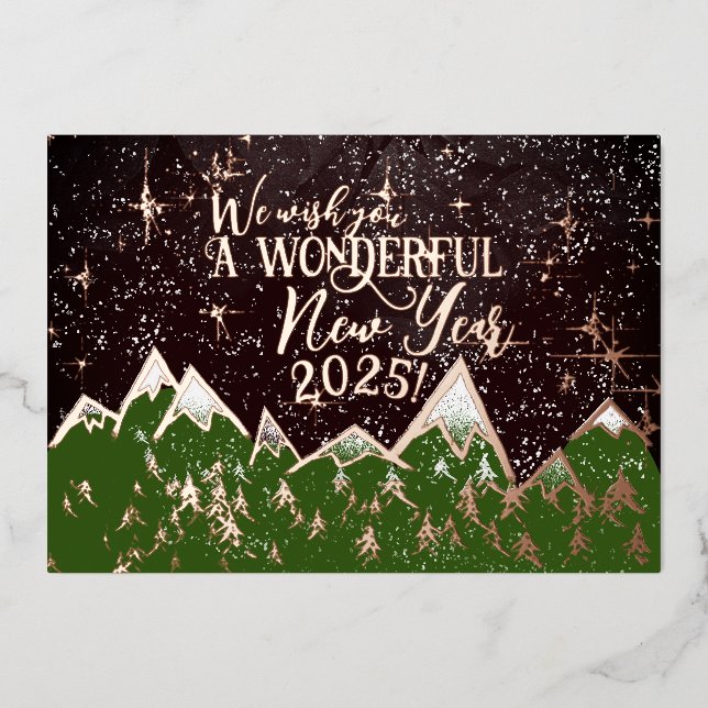 Berge in der Nacht - Neujahr Card Folieneinladung (Vorderseite)