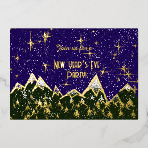 Berge in der Nacht - Silvesterparty Gold Folieneinladung