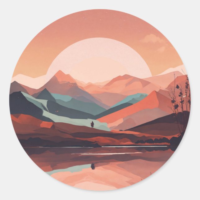 Berge in der Stickerlandschaft Runder Aufkleber (Vorderseite)