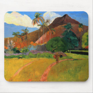 Berge in Tahiti Gauguin, das warmes buntes malt Mousepad