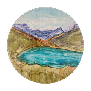 Berge mit See Schneidebrett