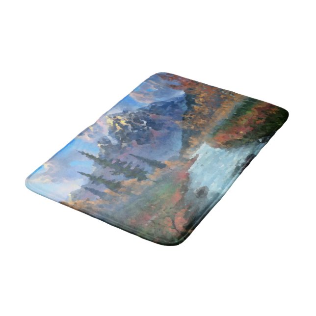 Berge Natur Creek Herbstfarben Wasserfarbe Badematte (Schrägansicht)