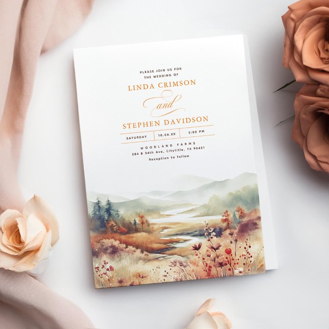 Berge Natur Fall Landschaft Hochzeit Einladung (Fall Mountains Nature Wedding Invitations in Terracotta Hues)